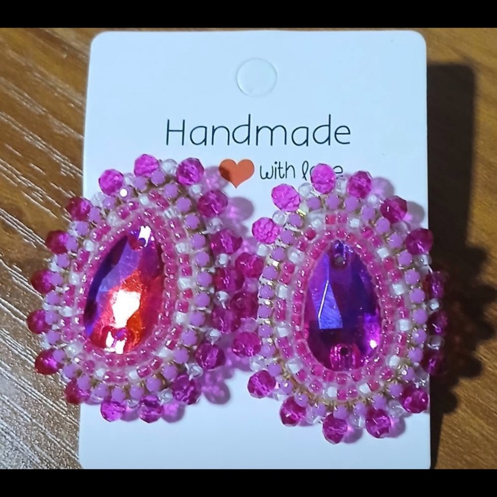 Handmade Pink Beaded Earrings